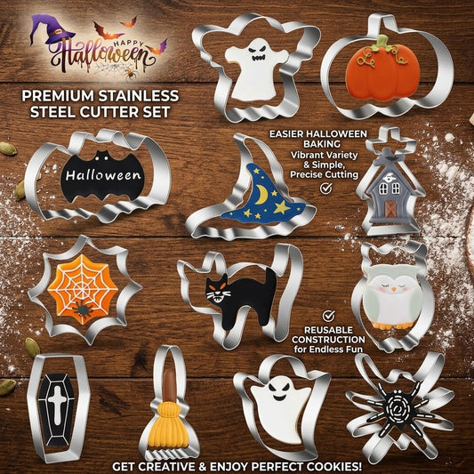 🎃Halloween Stainless Steel Cookie Cutters – 12 Spooky Shapes