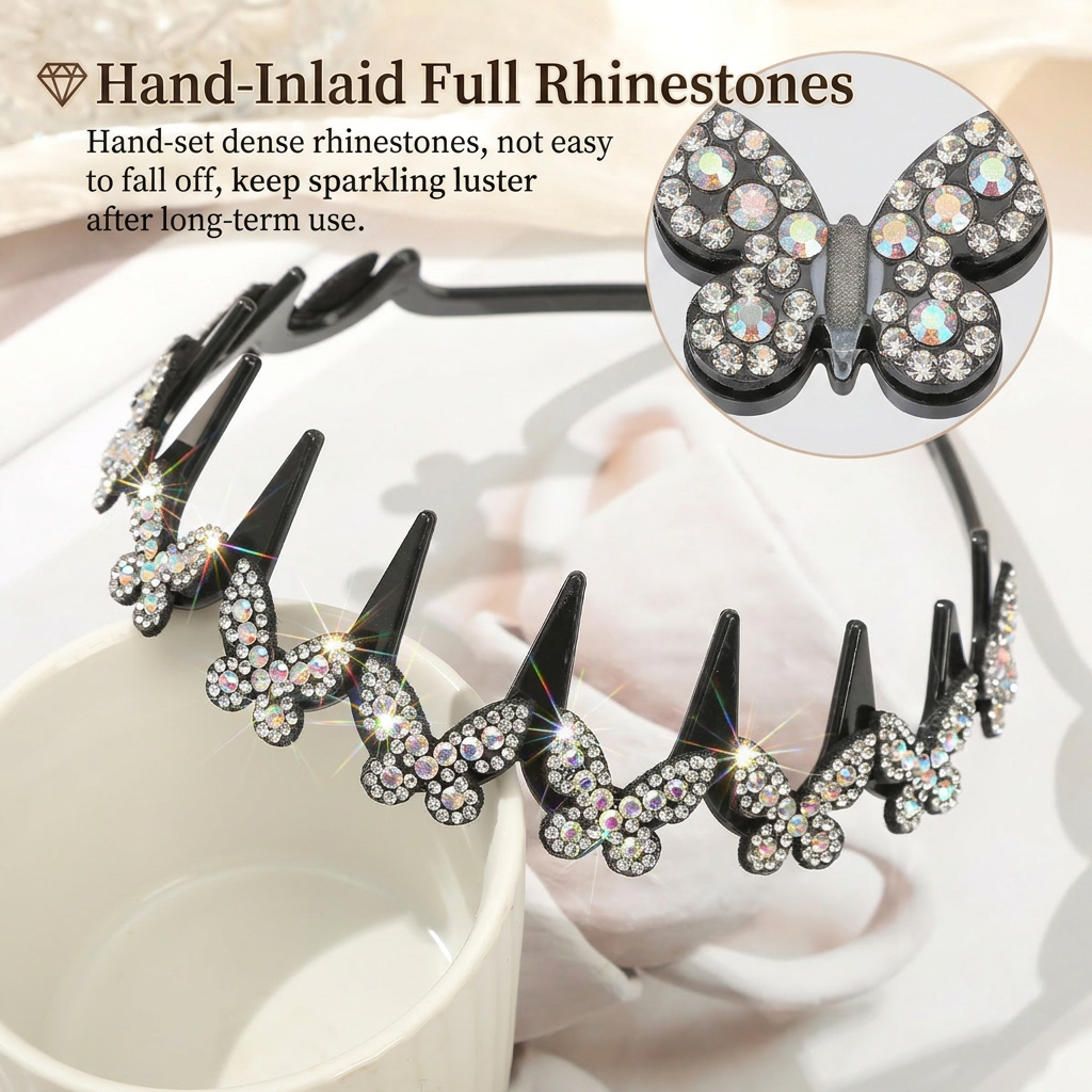 🦋Wavy Crystal Butterfly Headband Set for Women