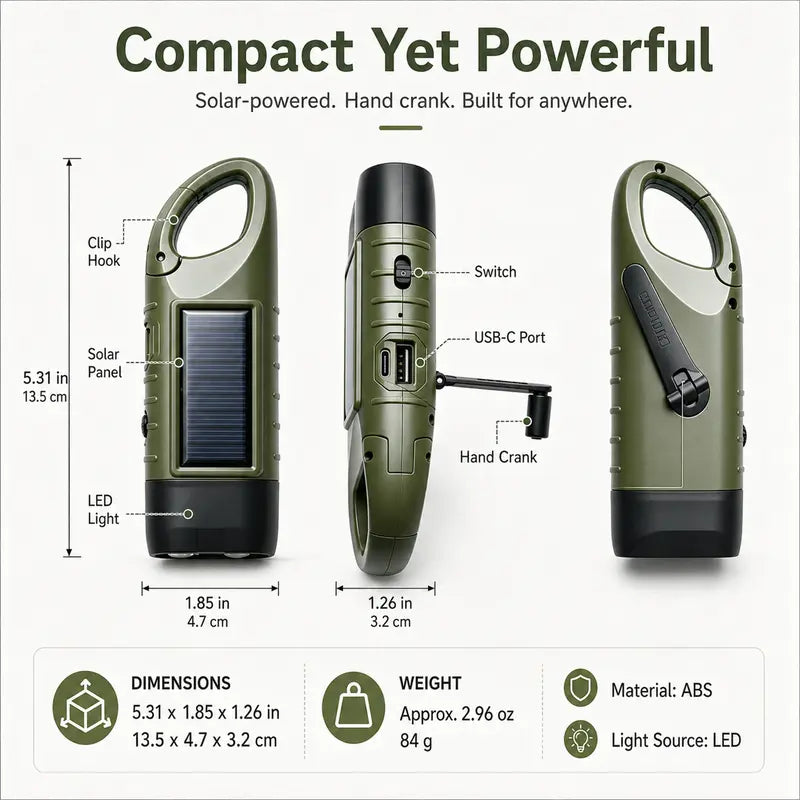 Solar Outdoor Hand-Crank USB-Type Flashlight