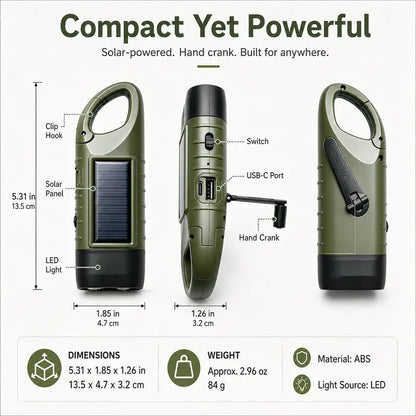 Solar Outdoor Hand-Crank USB-Type Flashlight