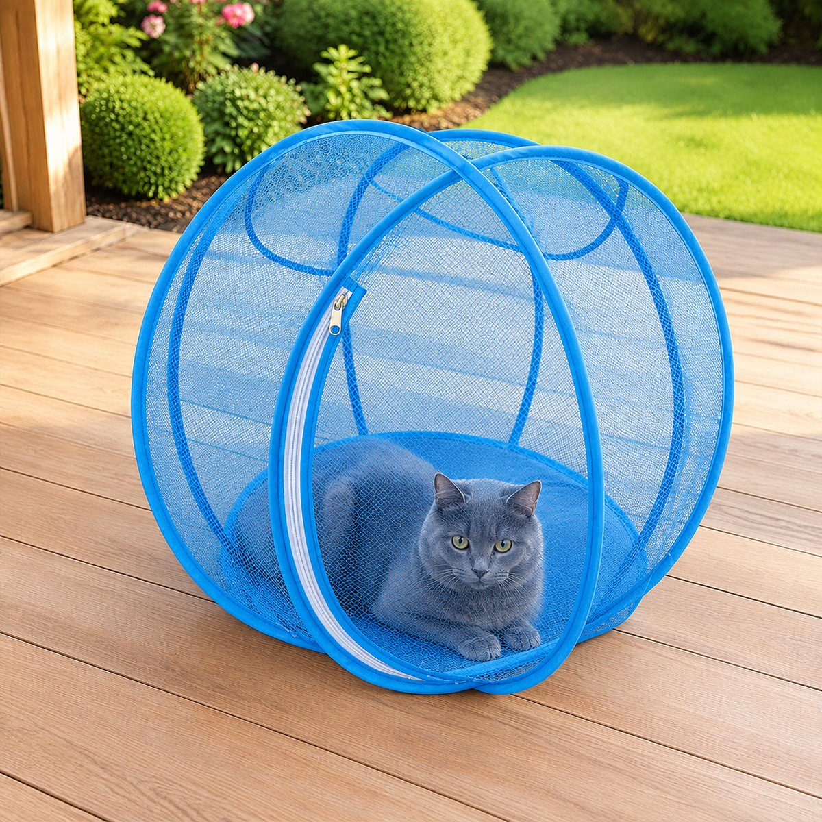 🐾 360° Panoramic Roll-Up Cat Playpen – Suitable for Indoor/Outdoor Use, Lawn Play, and Travel; Easy to Store, Breathable, and Washable