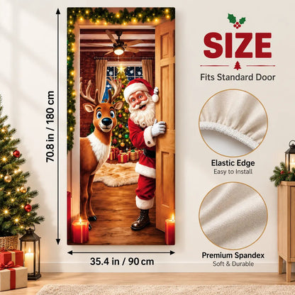 🎄 Stretch-Fit Christmas Door Cover – 4-Side Elastic Holiday Decoration