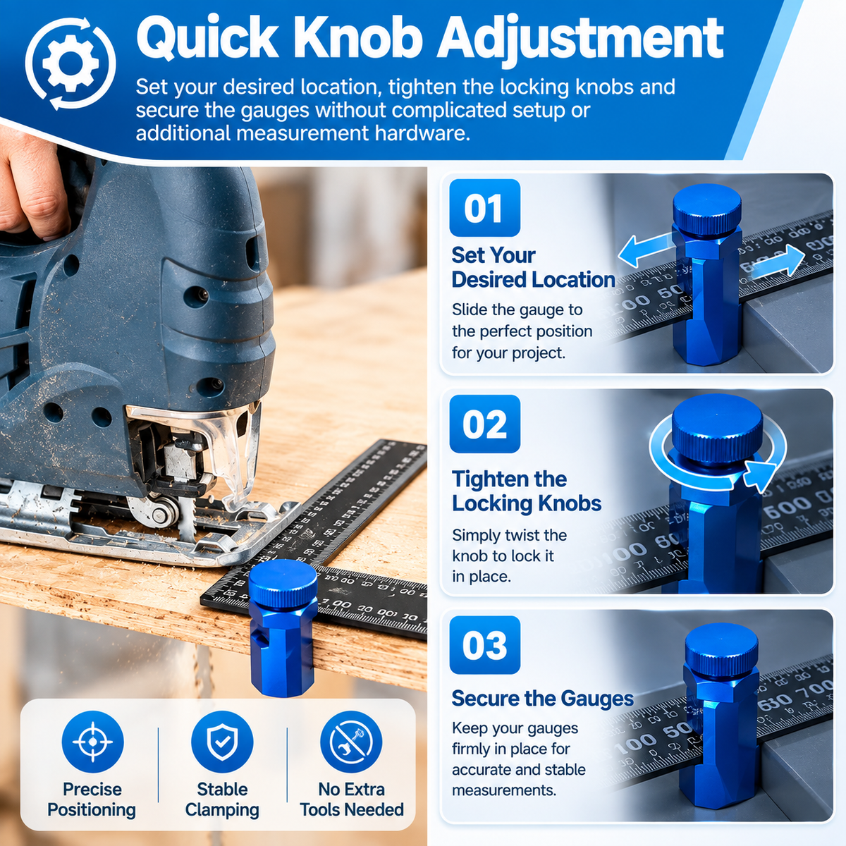 Positioning Stop Clamps for Stair Stringer, Rafter Layout & Circular Saw Guide