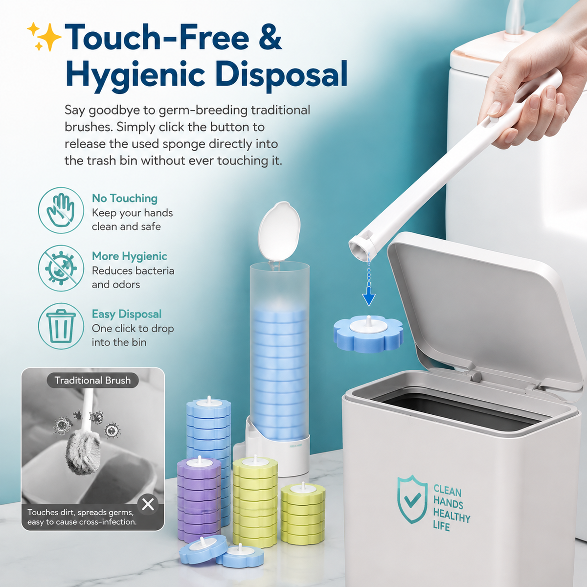 🧼Disposable toilet brush and brush holder set