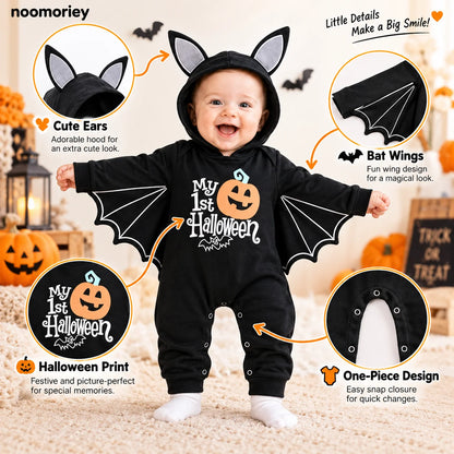 🎃 Baby's 1st Halloween Bat Romper – Super Soft Winged Hooded Onesie 🦇✨
