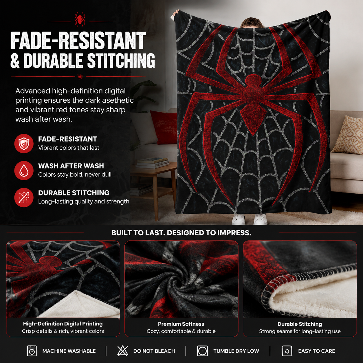 🕷️Ultra-Soft Spider Pattern Flannel Throw Blanket