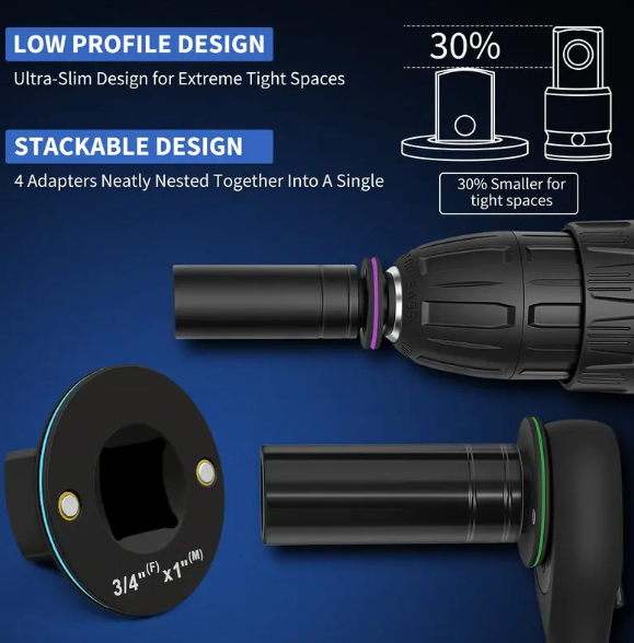 🧲4-piece upgraded low-profile impact sleeve adapter set