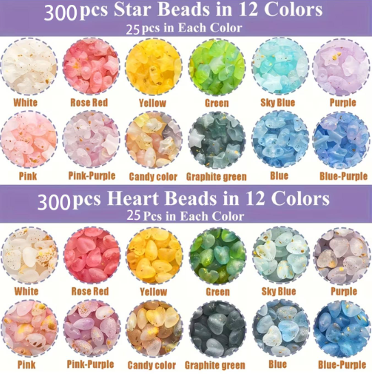 ✨600-piece star-shaped and heart-shaped bead set