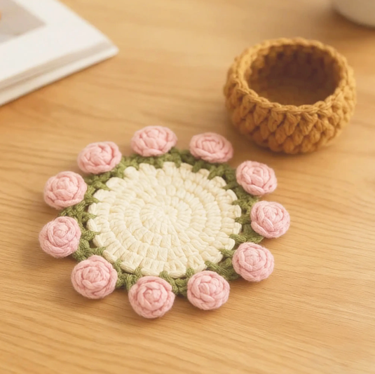 🌸Hand-knitted flower bouquet coasters