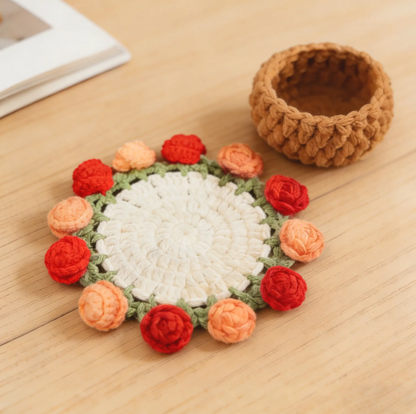 🌸Hand-knitted flower bouquet coasters