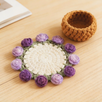 🌸Hand-knitted flower bouquet coasters