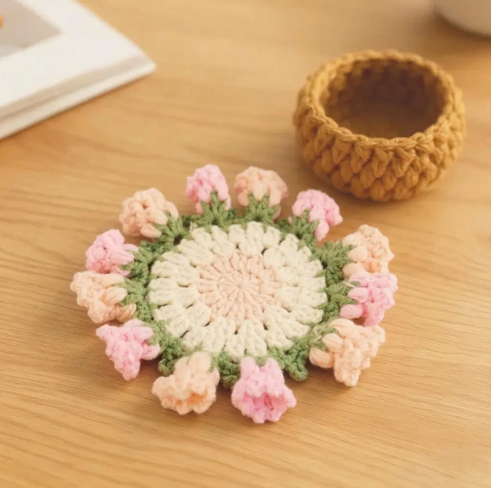 🌸Hand-knitted flower bouquet coasters
