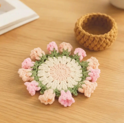 🌸Hand-knitted flower bouquet coasters