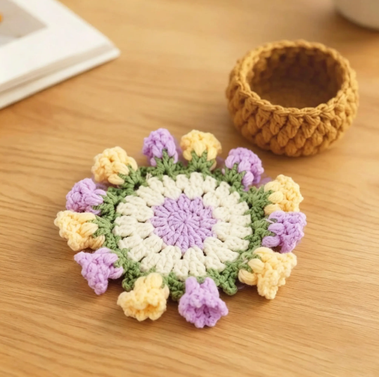🌸Hand-knitted flower bouquet coasters