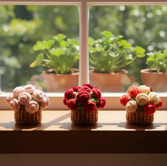 🌸Hand-knitted flower bouquet coasters