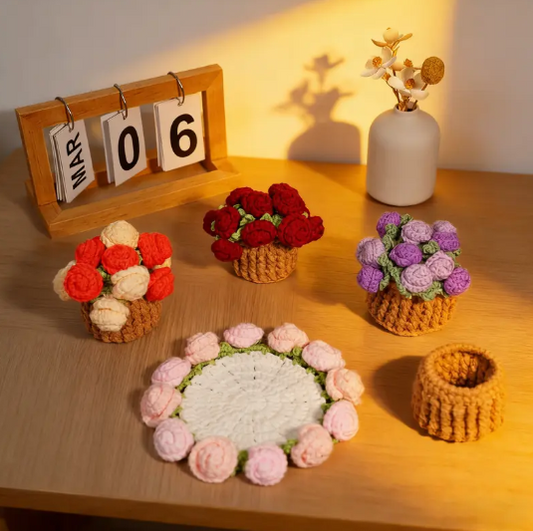 🌸Hand-knitted flower bouquet coasters