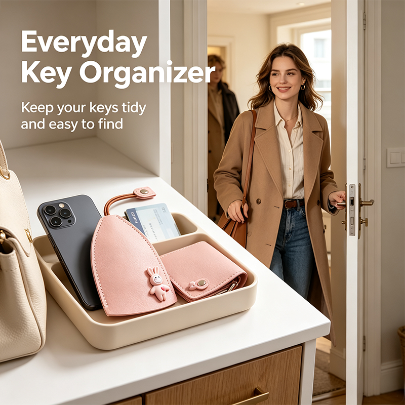 Cute pink key pouch used as an everyday key organizer