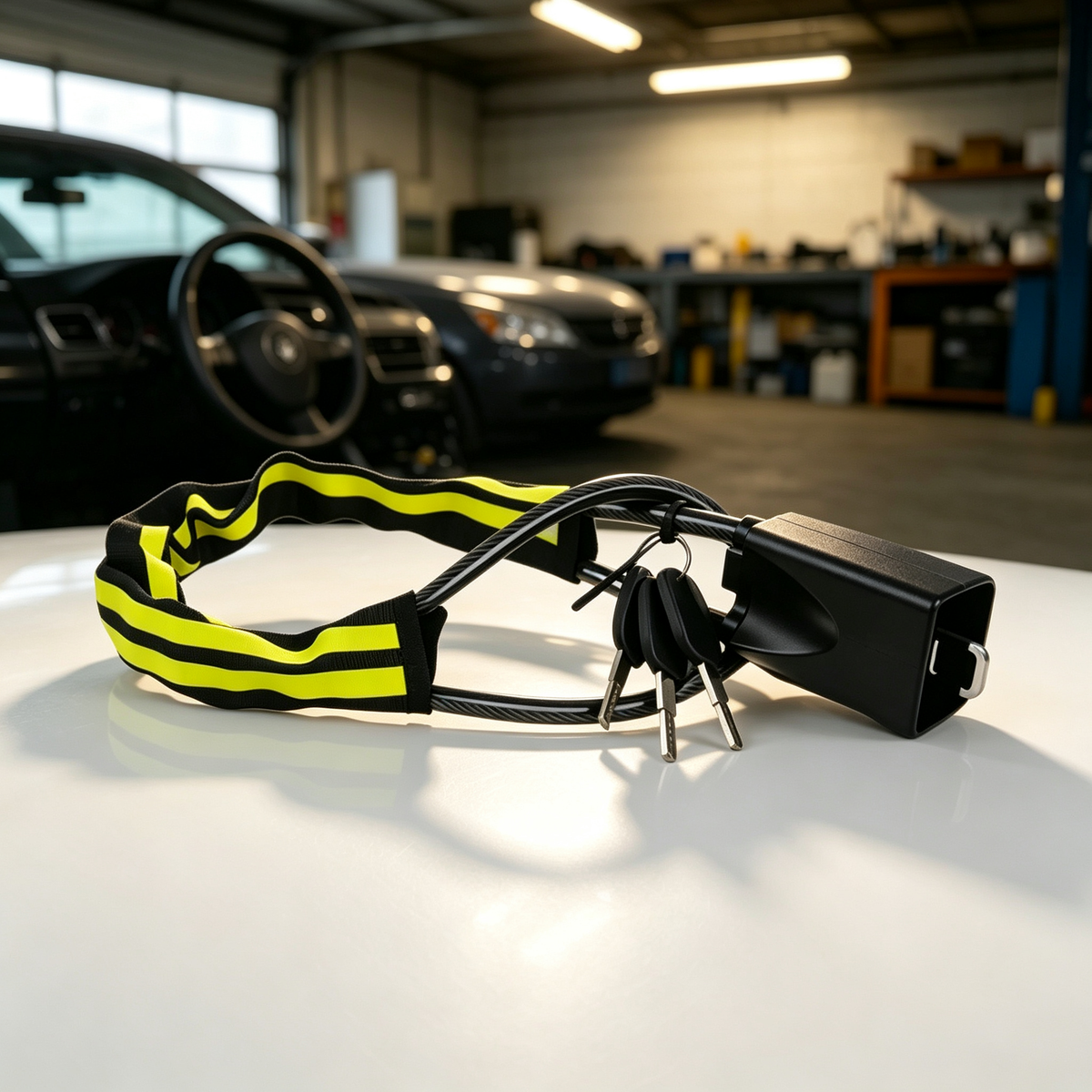 🔒Heavy-Duty Steering Wheel Anti-Theft Cable Lock