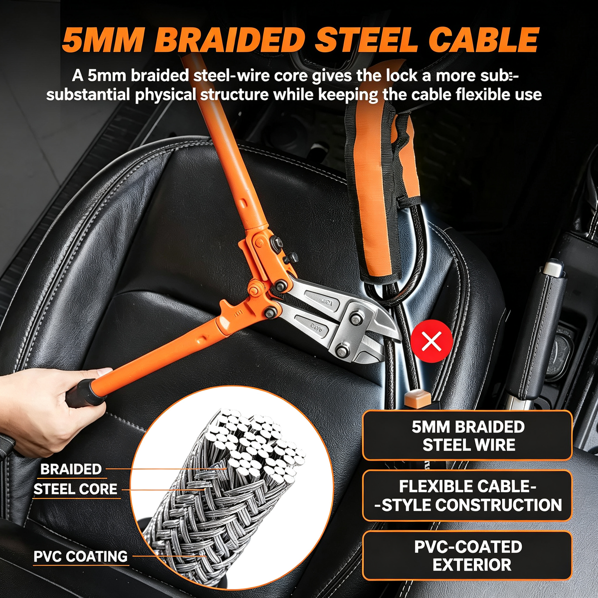 🔒Heavy-Duty Steering Wheel Anti-Theft Cable Lock
