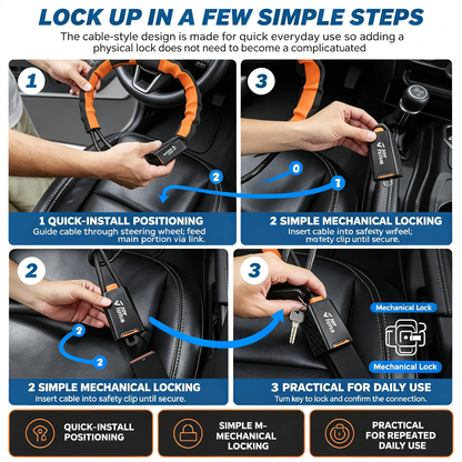 🔒Heavy-Duty Steering Wheel Anti-Theft Cable Lock