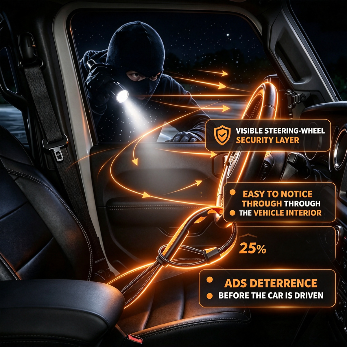 🔒Heavy-Duty Steering Wheel Anti-Theft Cable Lock