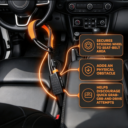 🔒Heavy-Duty Steering Wheel Anti-Theft Cable Lock