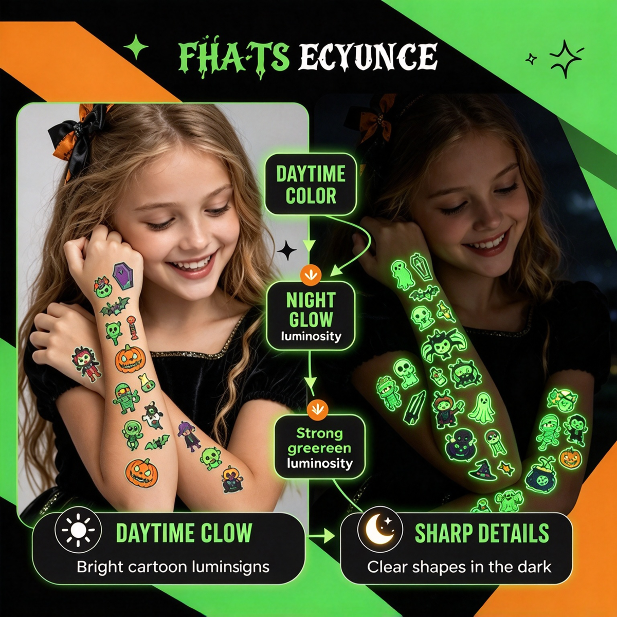 🎃Glow-in-the-dark Halloween temporary tattoo party set