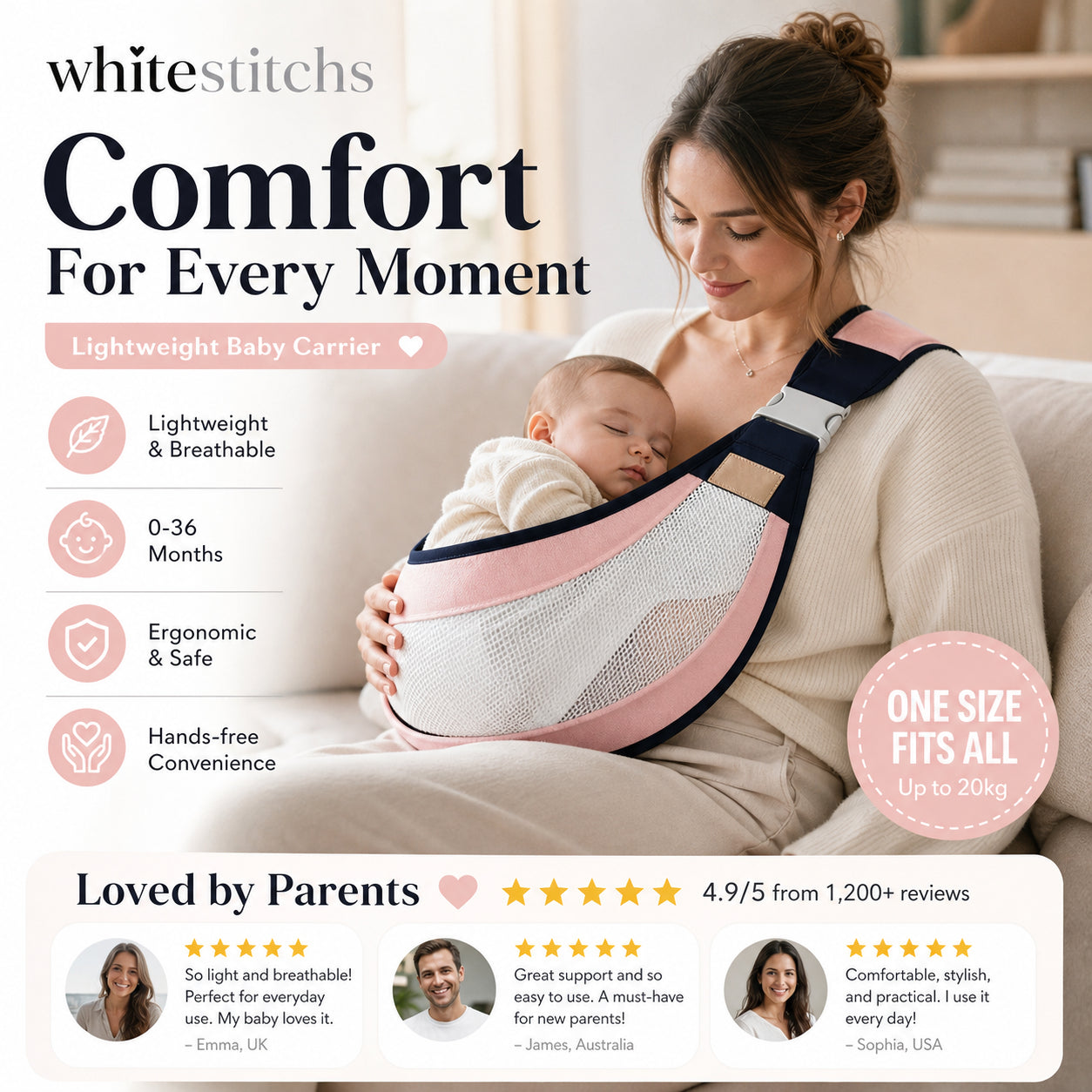 👶 4-in-1 Breathable Baby Carrier – 0-36 Months, Front/Back/Facing In/Out – Hands-Free