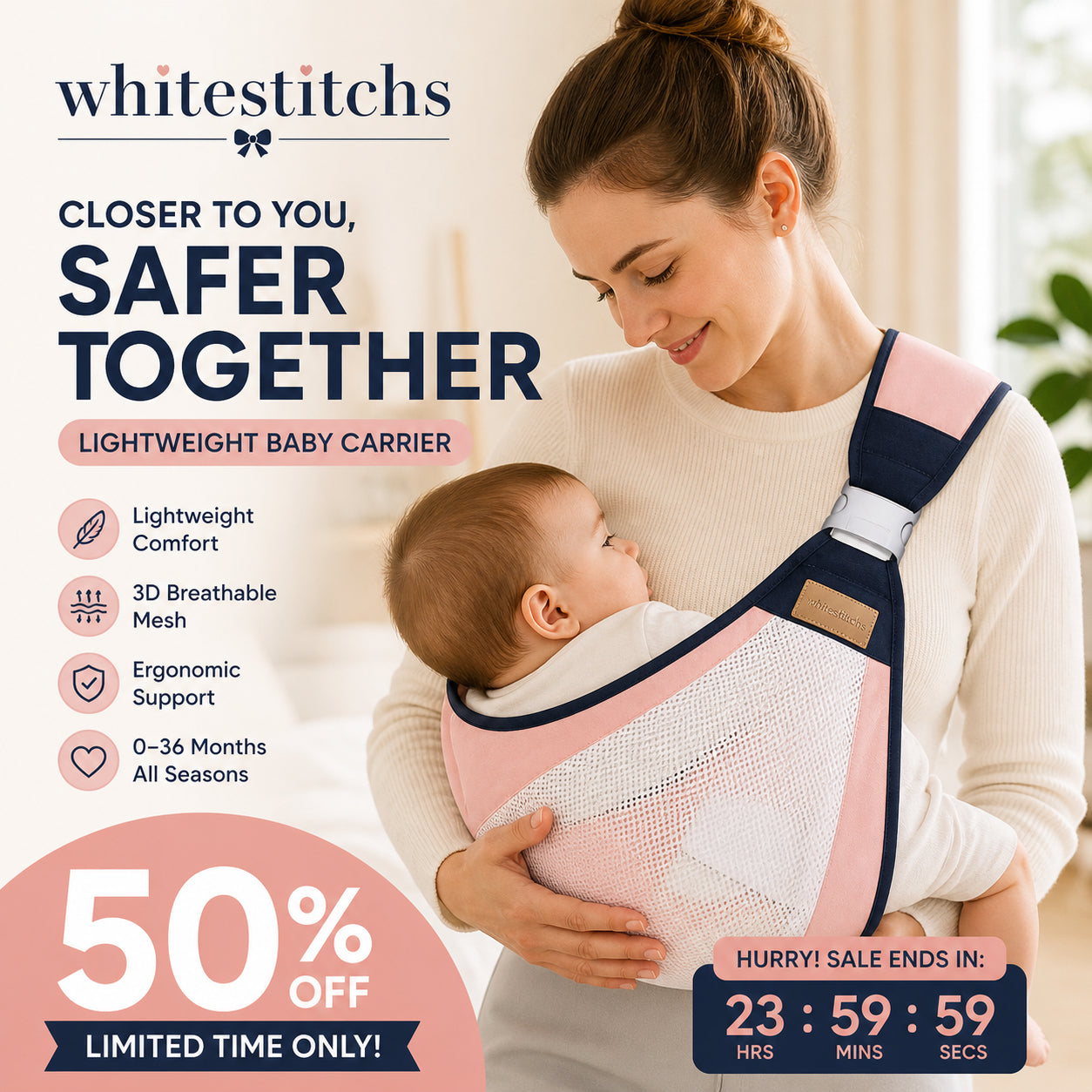 👶 4-in-1 Breathable Baby Carrier – 0-36 Months, Front/Back/Facing In/Out – Hands-Free