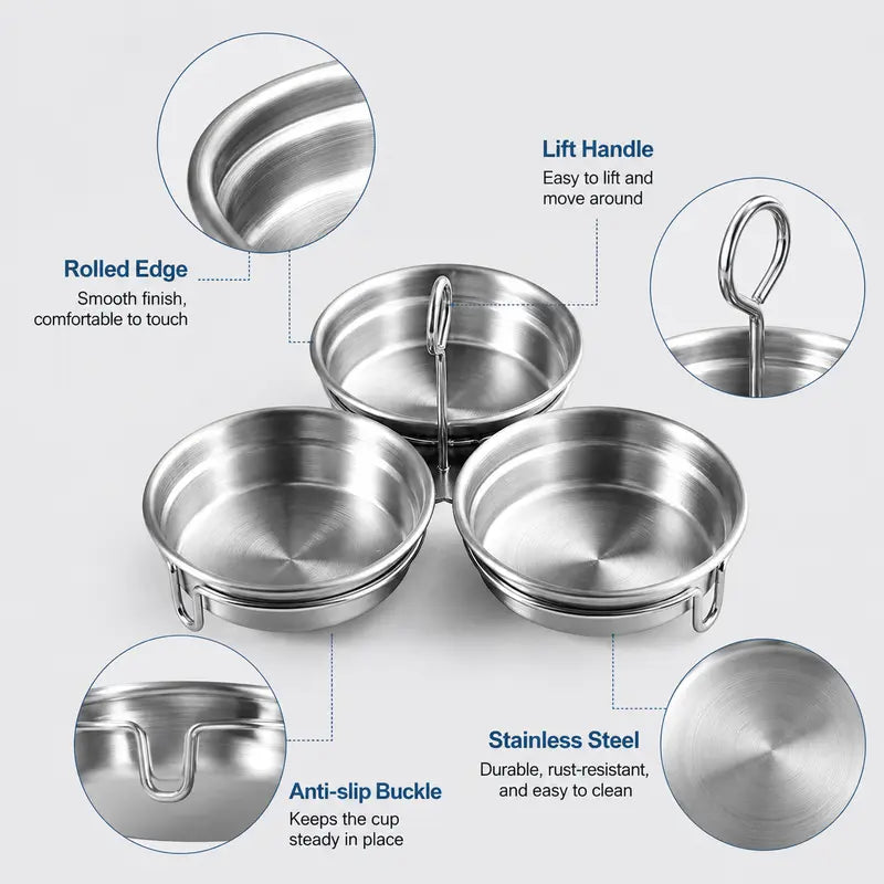 Stainless Steel Egg Poacher, 3 Cavity Steaming Egg Mold with Handle