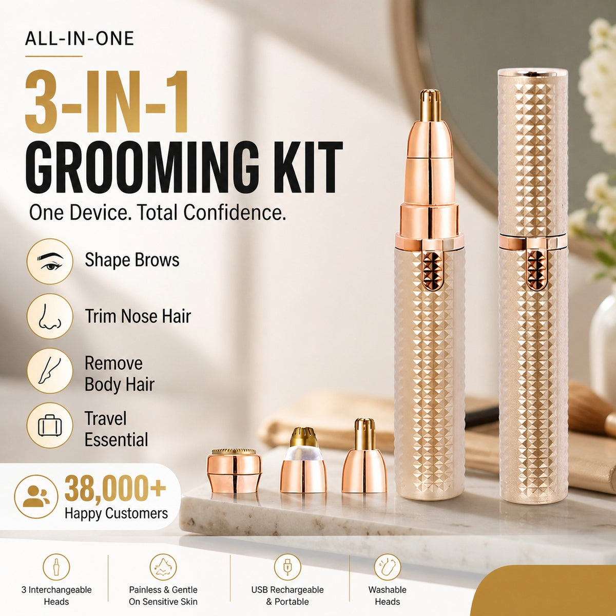 ✨Precision 3-in-1 Electric Facial Hair & Brow Trimmer – Smooth, Gentle & No Redness
