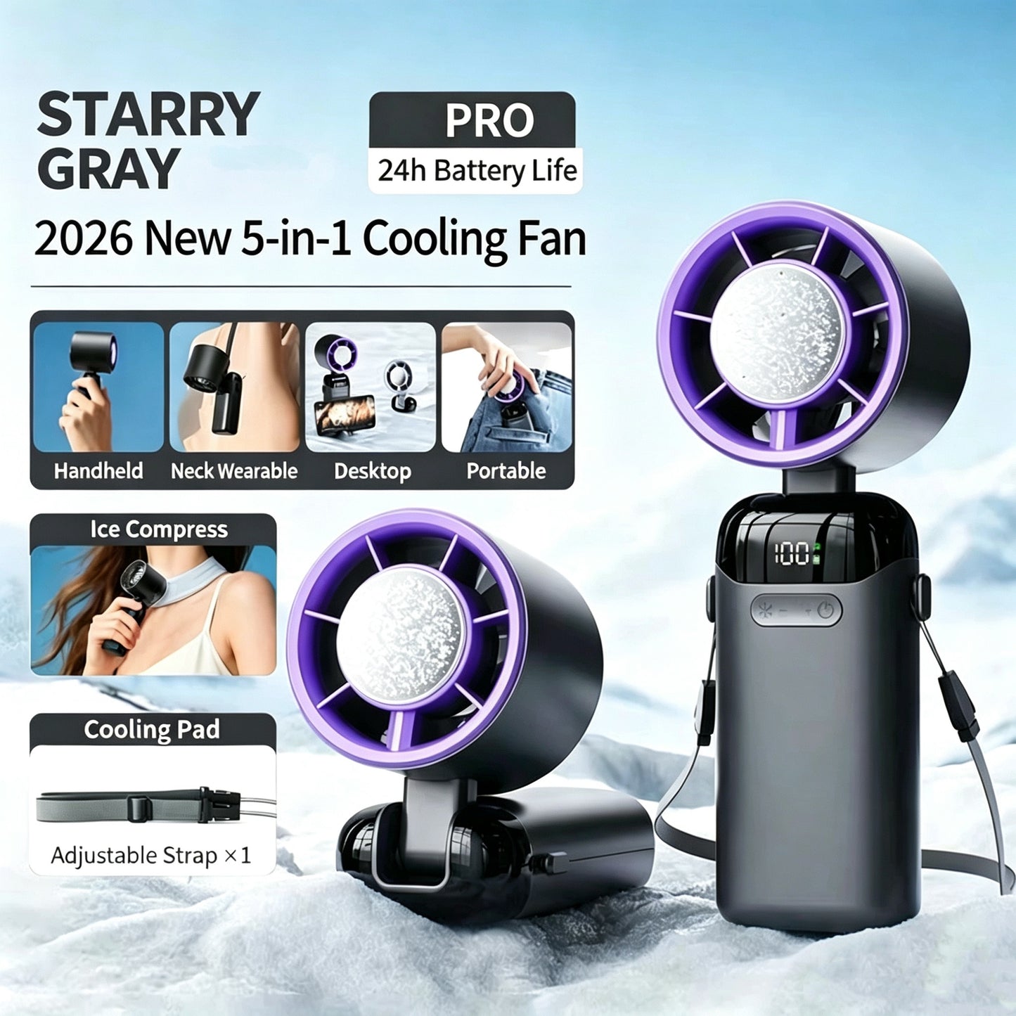 Portable handheld electric fan