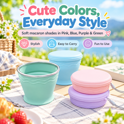 ♻️Upgraded Macaron-Style Collapsible Silicone Cup