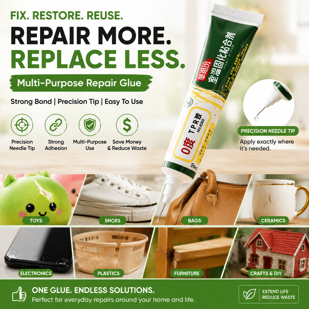 💪 Multi-Purpose Strong Repair Glue – Precision Waterproof Adhesive for Shoes, Toys & Crafts 🛠️