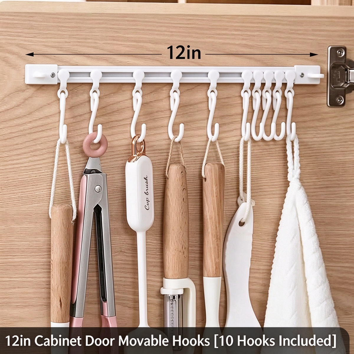 10-Hook Adjustable Multifunctional Slide Rail Adhesive Wall Organiser - Kitchen Utensil Holder