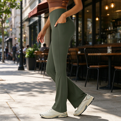High-Waisted Shaping Bootcut Leggings with Pockets