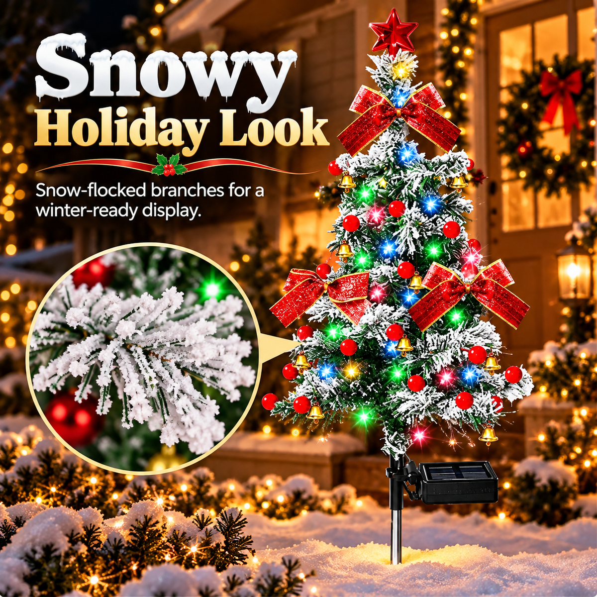 Solar-Powered Decorative Lights for Outdoor Courtyard Christmas Tree Ambiance