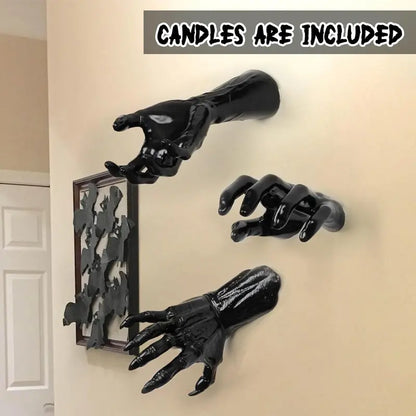🕯️ Halloween Wall Mounted Creepy Reaching Hands with Lighted Candles, Life-Sized Horror Hands