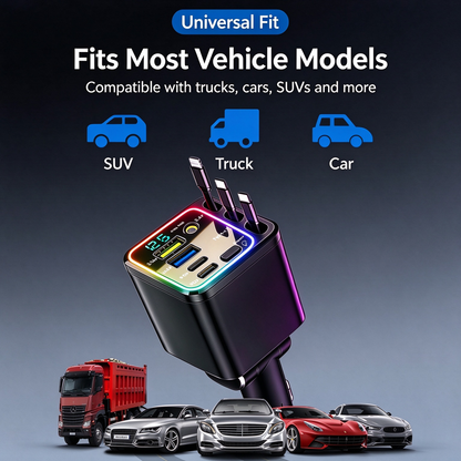 ⚡240W Compact Retractable Car Charger – 9-in-1 Fast Charging Station