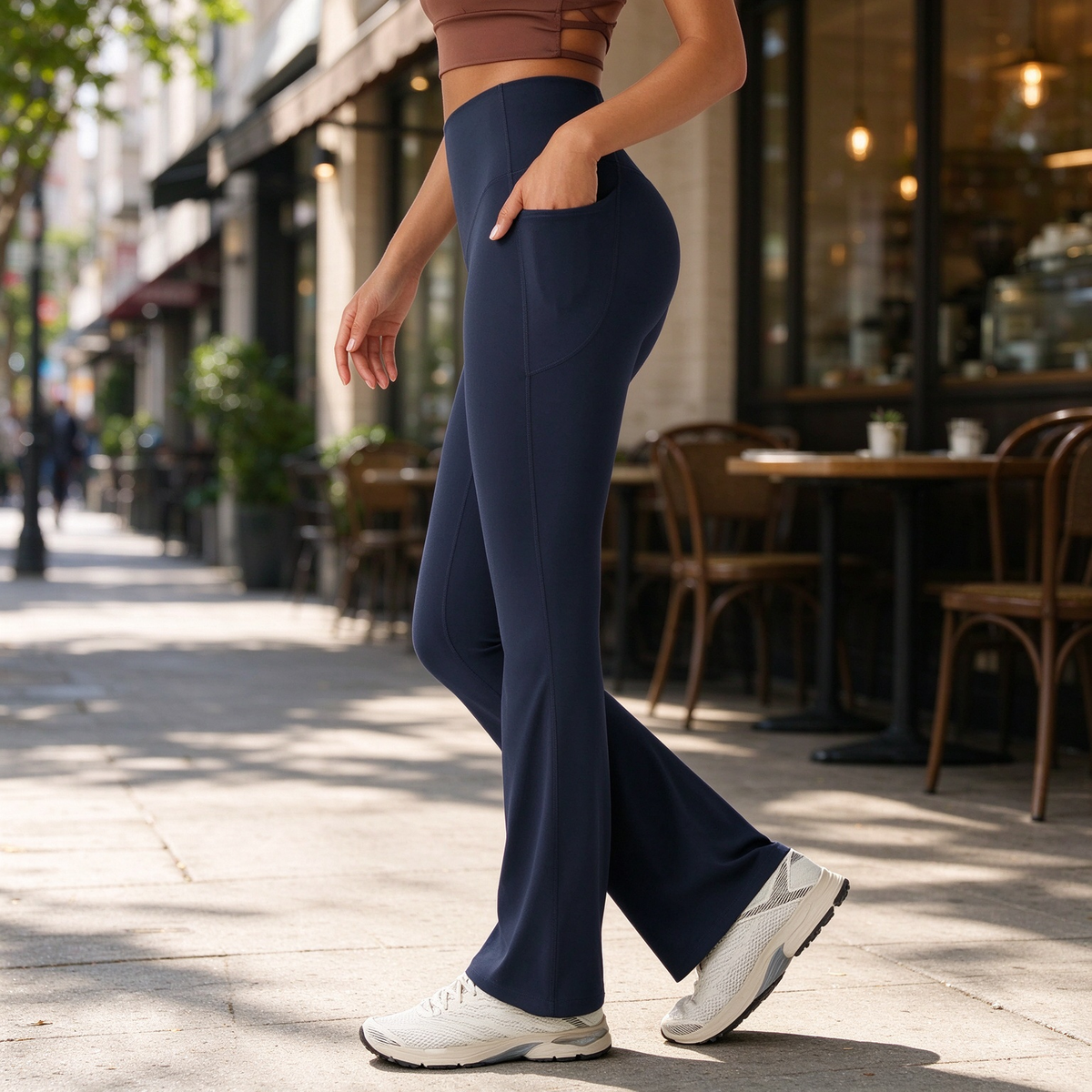 High-Waisted Shaping Bootcut Leggings with Pockets