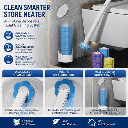 Disposable Toilet Brush Wall-Mounted With Replaceable Brush Heads.