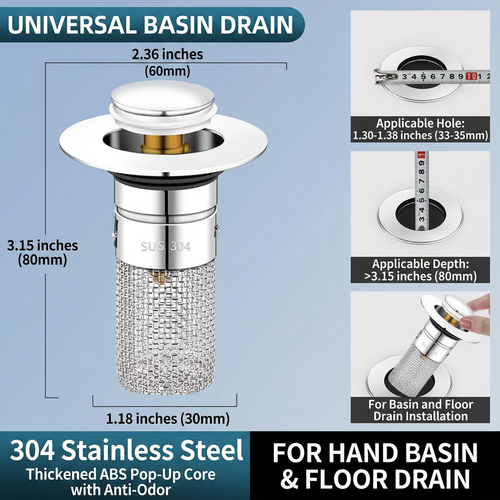 🔩Stainless Steel Anti-Odor Bathroom Sink Stopper