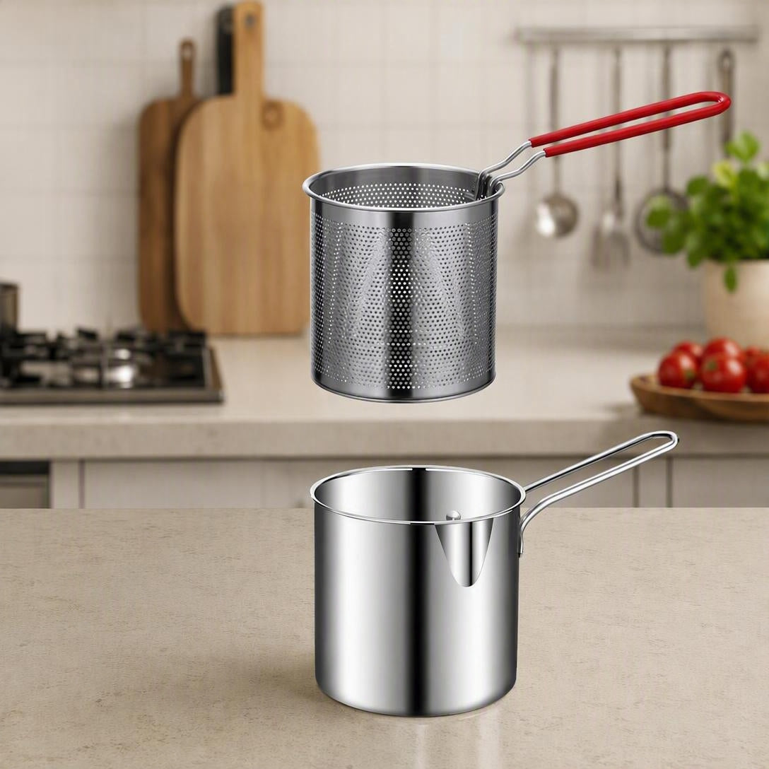 304 Stainless Steel Deep Frying Pot with Mesh Strainer Basket
