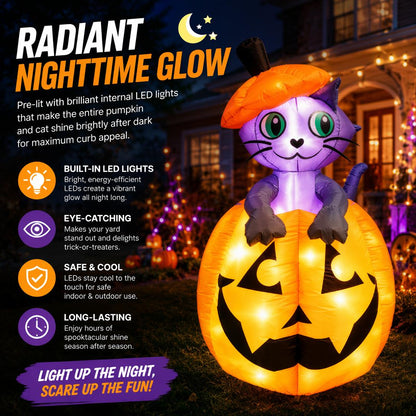 🎃Animated Halloween inflatable cat pumpkin with LED lights