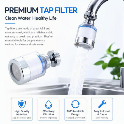 360° Rotating Kitchen Faucet Water Filter with 6 Filter Cartridges