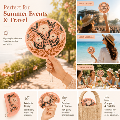 🌸4 Pack Boho Floral Folding Hand Held Round Fan