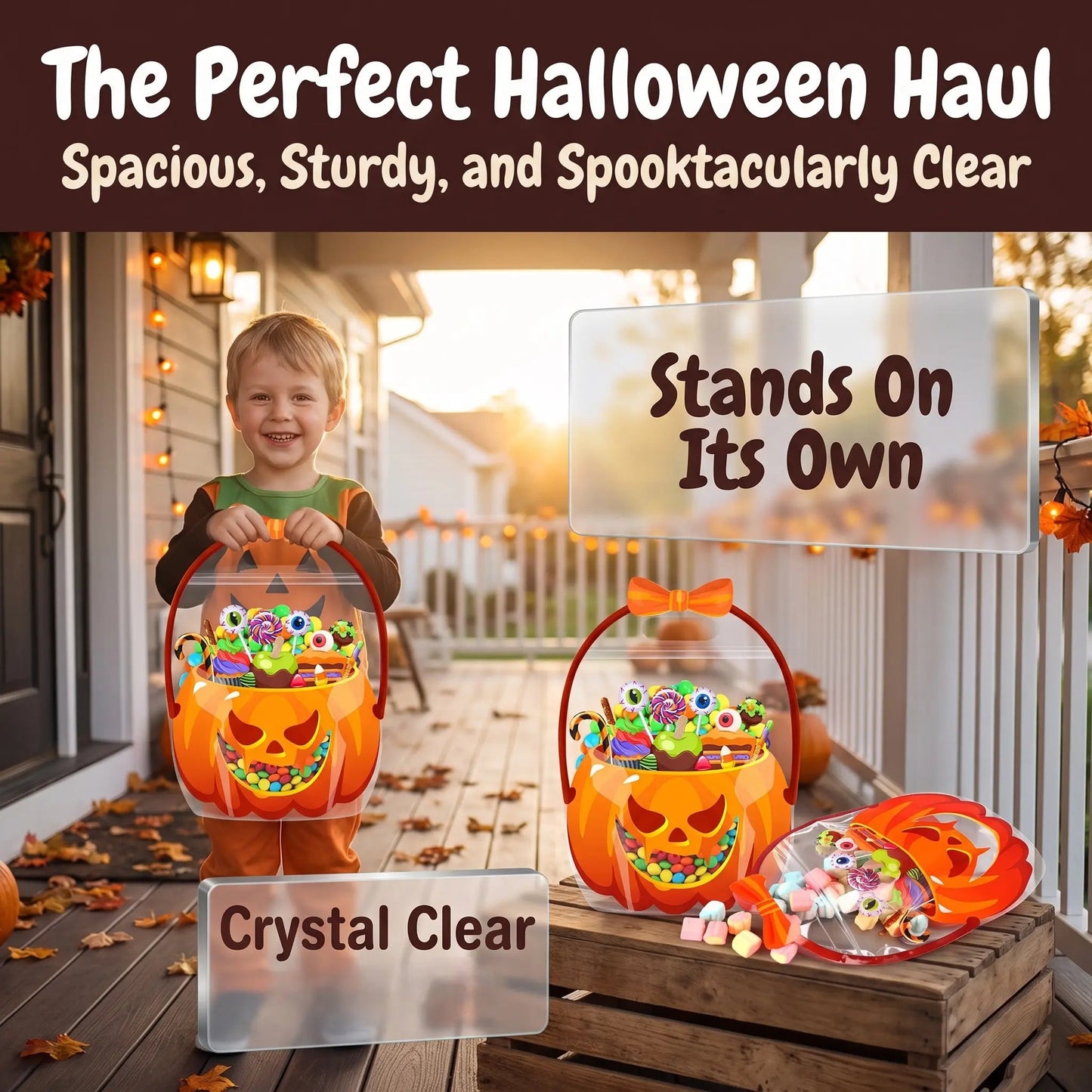 🎃 Halloween Goodie Bags with Handles | Clear Candy & Treat Bags 👻🍬