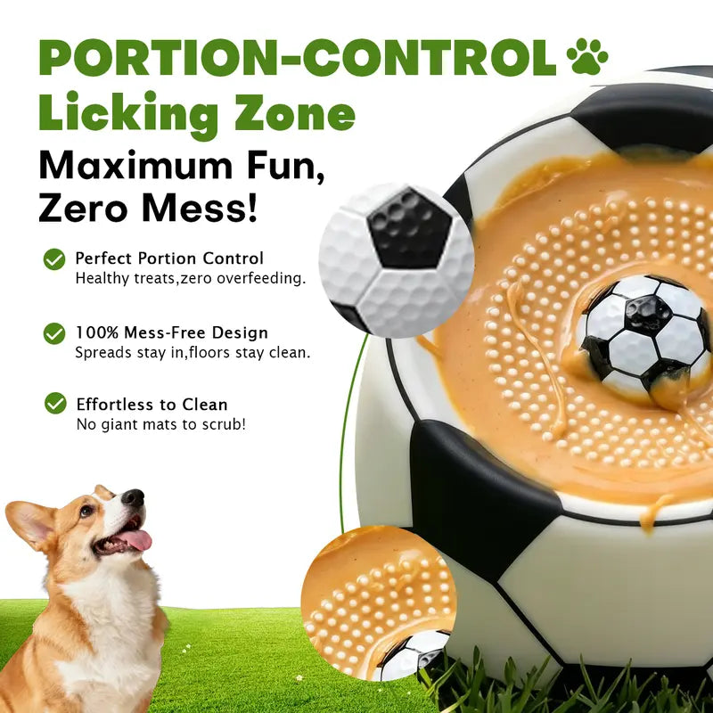 ⚽🐕 Soccer Style Multi purpose dog bowl ,Dog Liquid Slow Feeder,Lick Bowl Mat with Ball