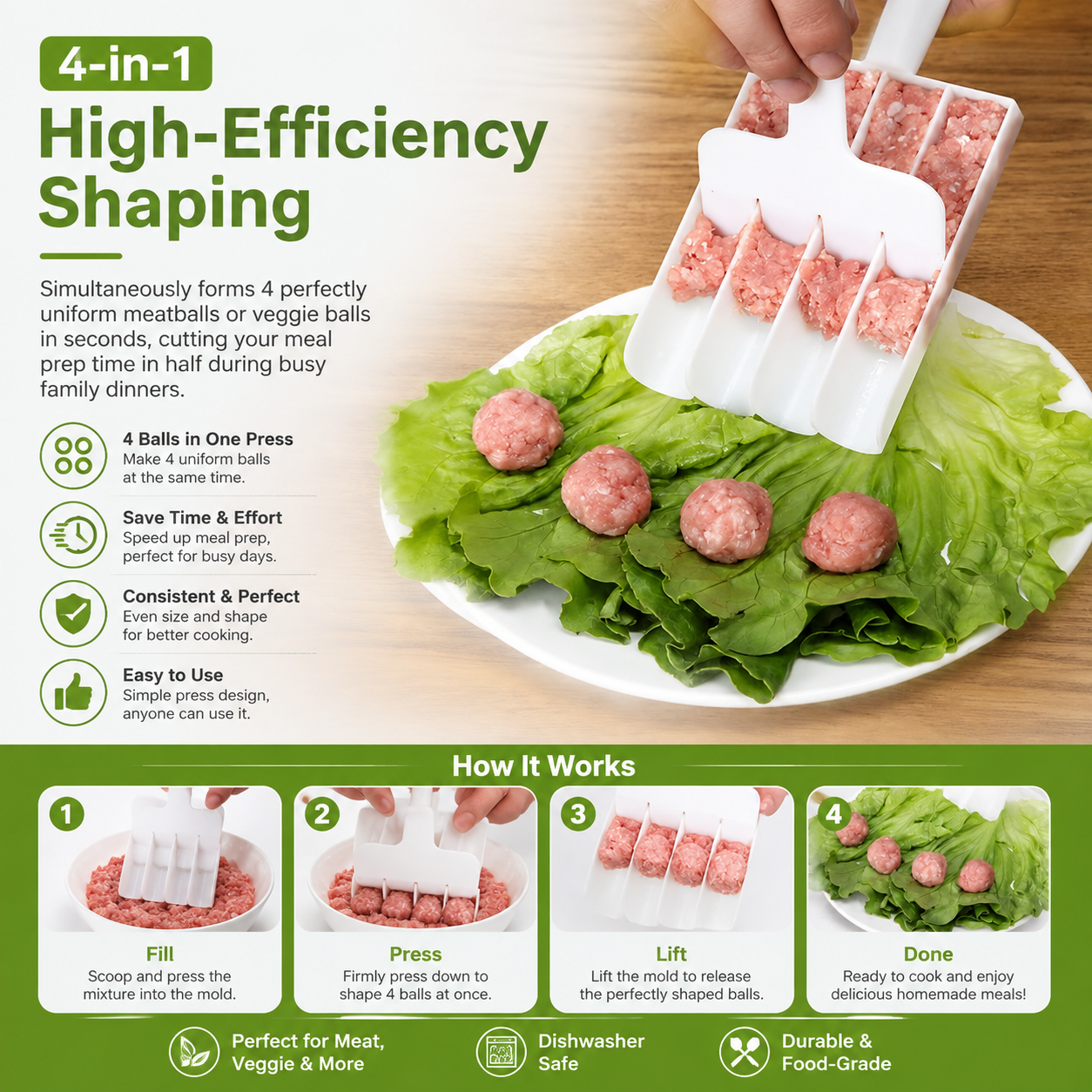 ⚡Meatball maker – can be used to make rice balls, meatballs