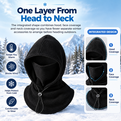 One‑Piece Winter Full Head Face Neck Cover With Drawstring Adjustable